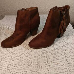 Merona women's chocolate brown faux suede zipper tassel ankle boots sz 11 - NWOT